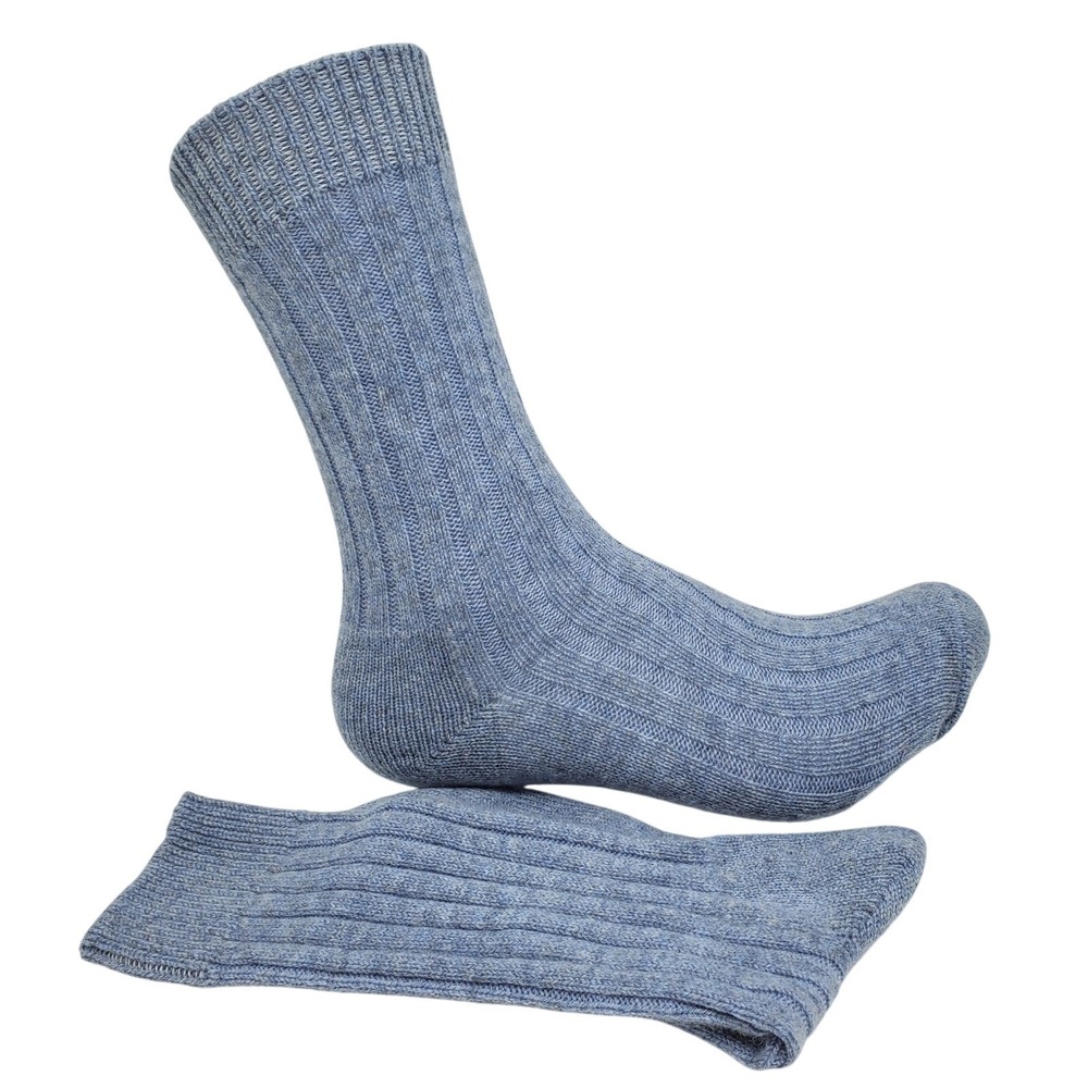 Cashmere Ankle Socks Medium Blue Mist Garnet Hill Ribbed Warm Cozy Holiday NEW